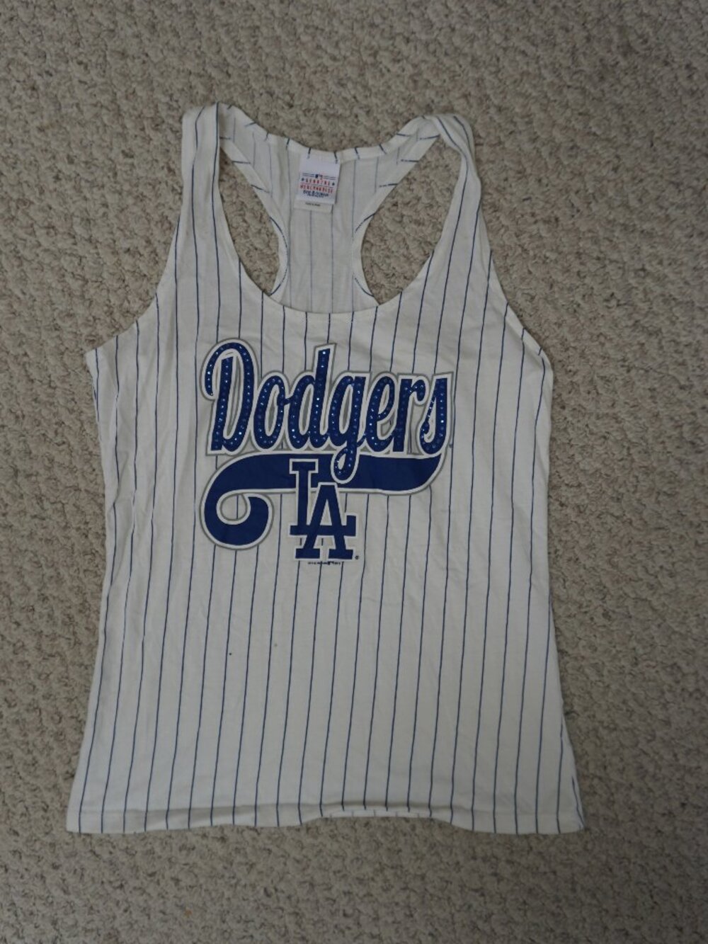 Vintage LA Dodger's Striped Bedazzled Racerback Tank Top Large